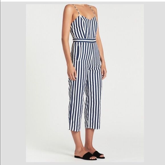 MOTHER The Cut It Out Jumpsuit Cotton Linen Blend in Sea Daze Size XS - Picture 13 of 13